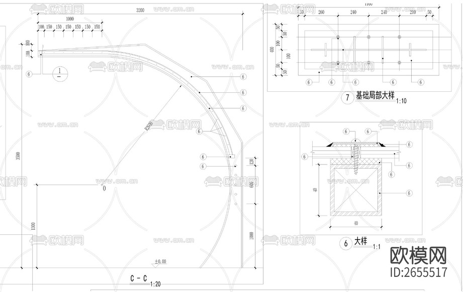 廣場(chǎng)花架cad施工圖下載(渲染圖3)