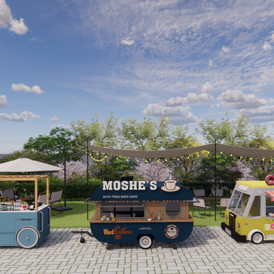  现代推车 摊位su模型 