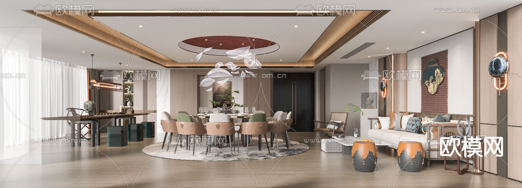 中式餐厅包厢su模型下载（渲染图1）