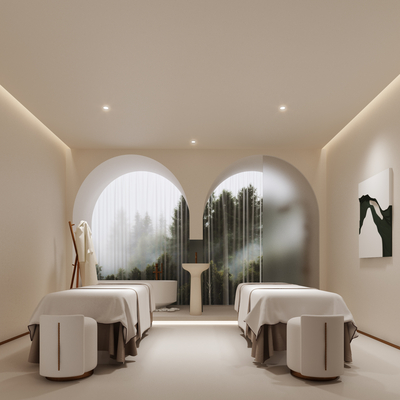  奶油风SPA美容包间su模型 