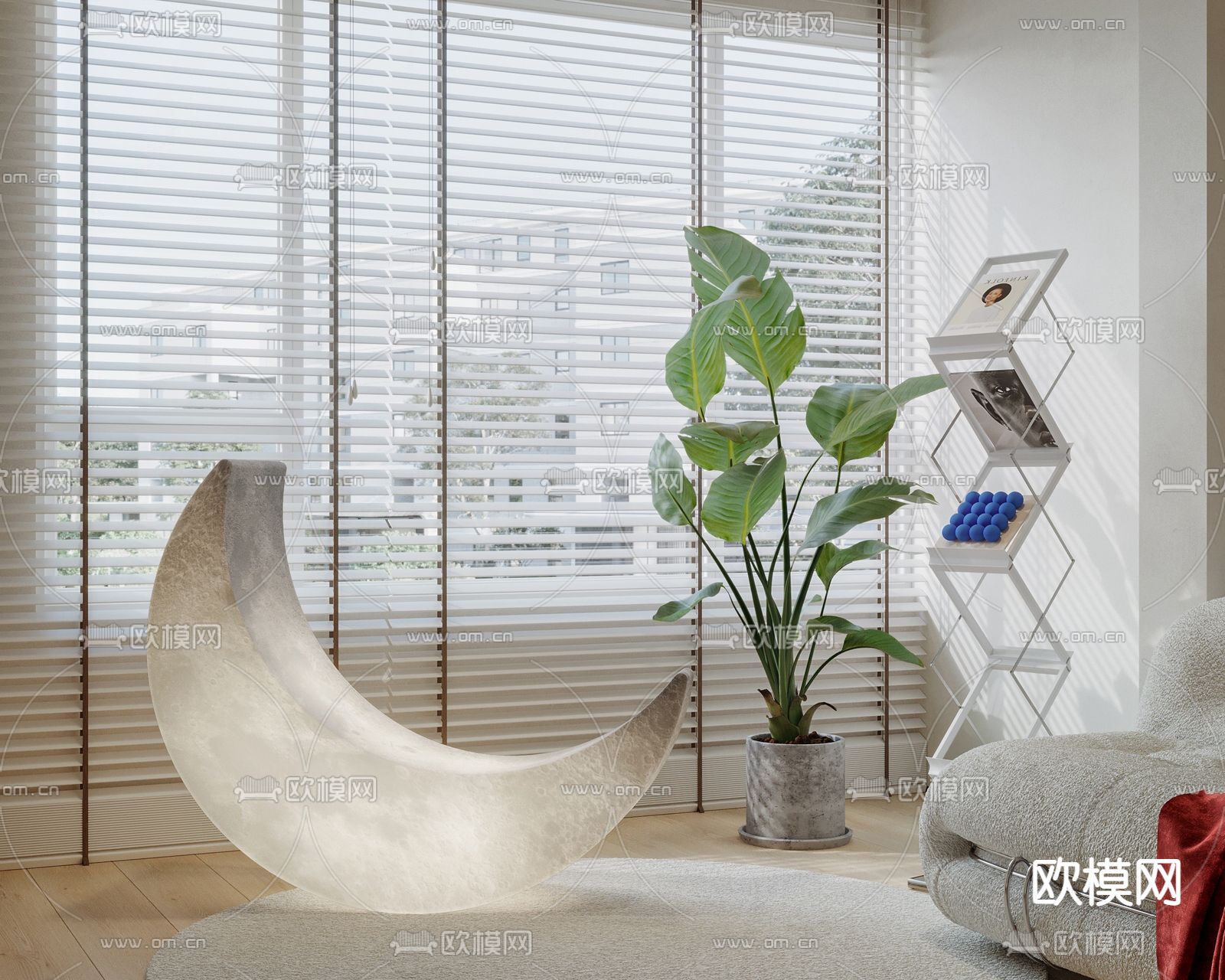 月牙氛围灯 装饰灯su模型下载（渲染图1）