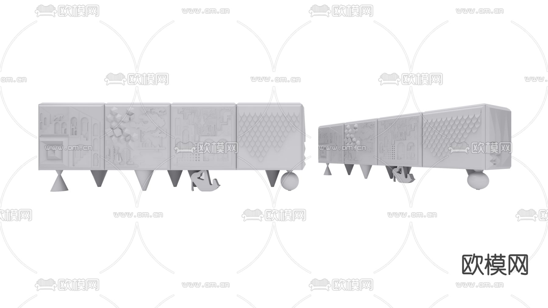 后现代电视柜su模型下载（渲染图1）