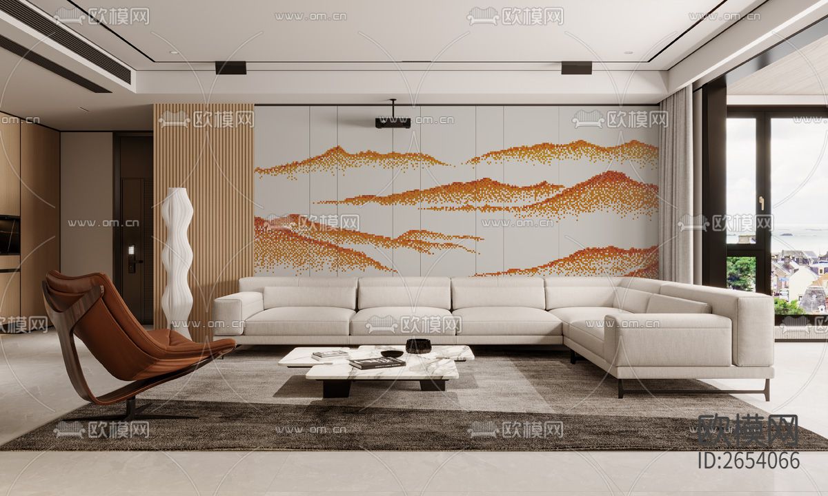 新中式 山水 金箔 云海 刺绣壁纸下载（渲染图6）