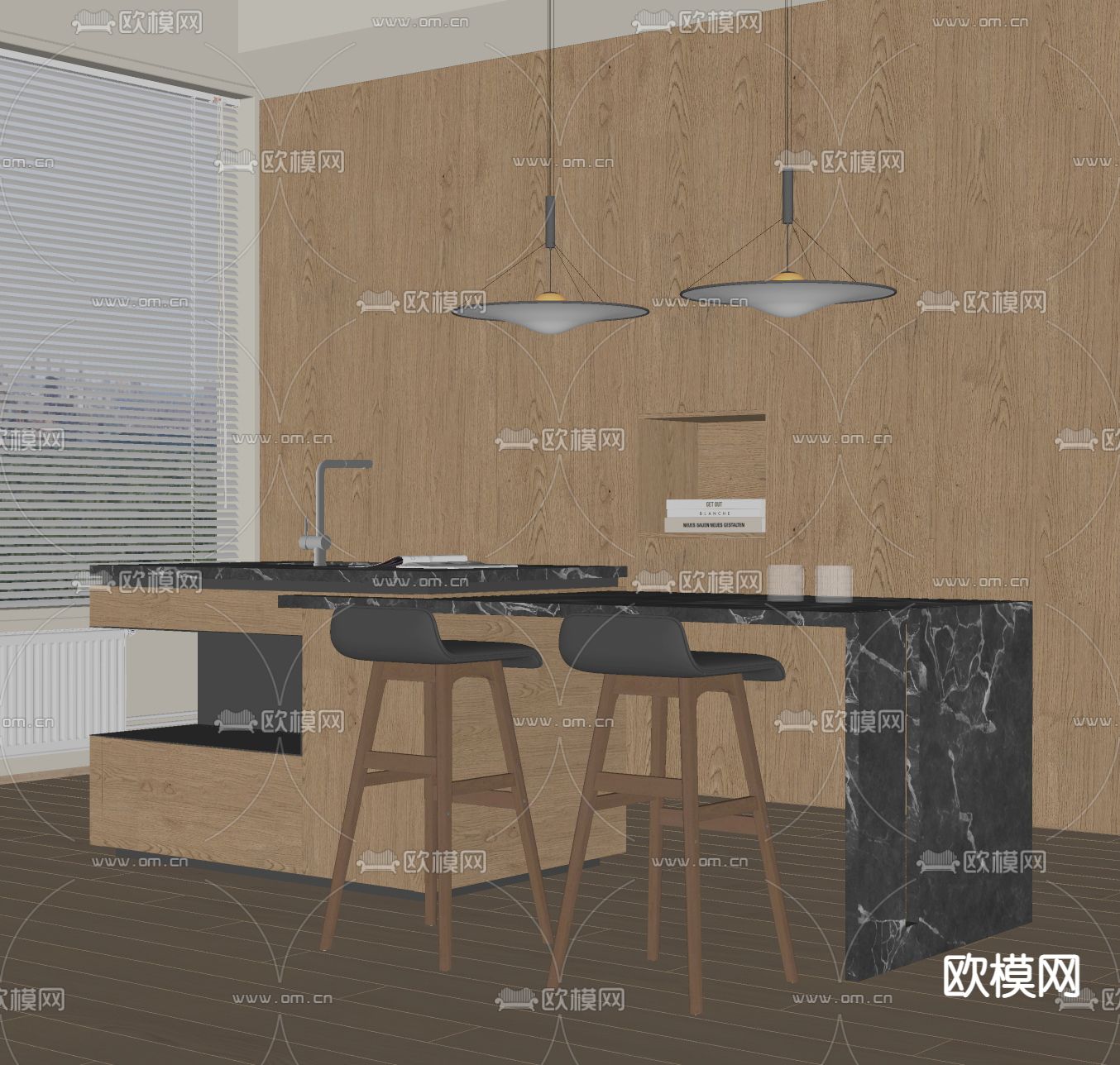 现代大理石吧台 中岛台su模型下载（渲染图2）