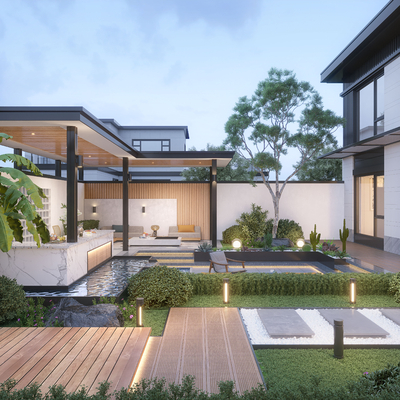  现代庭院景观su模型 