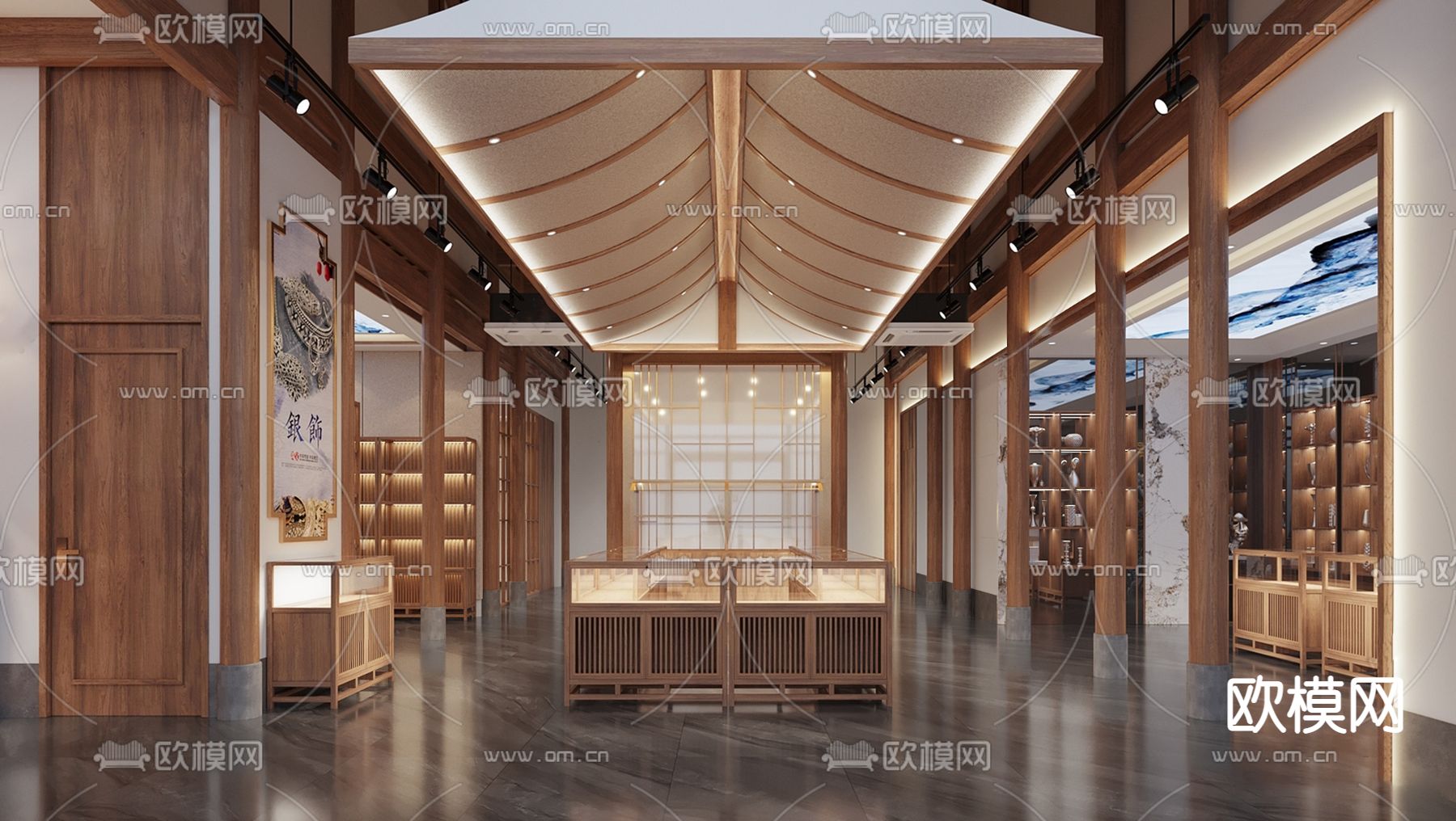 中式文化展厅su模型下载（渲染图1）