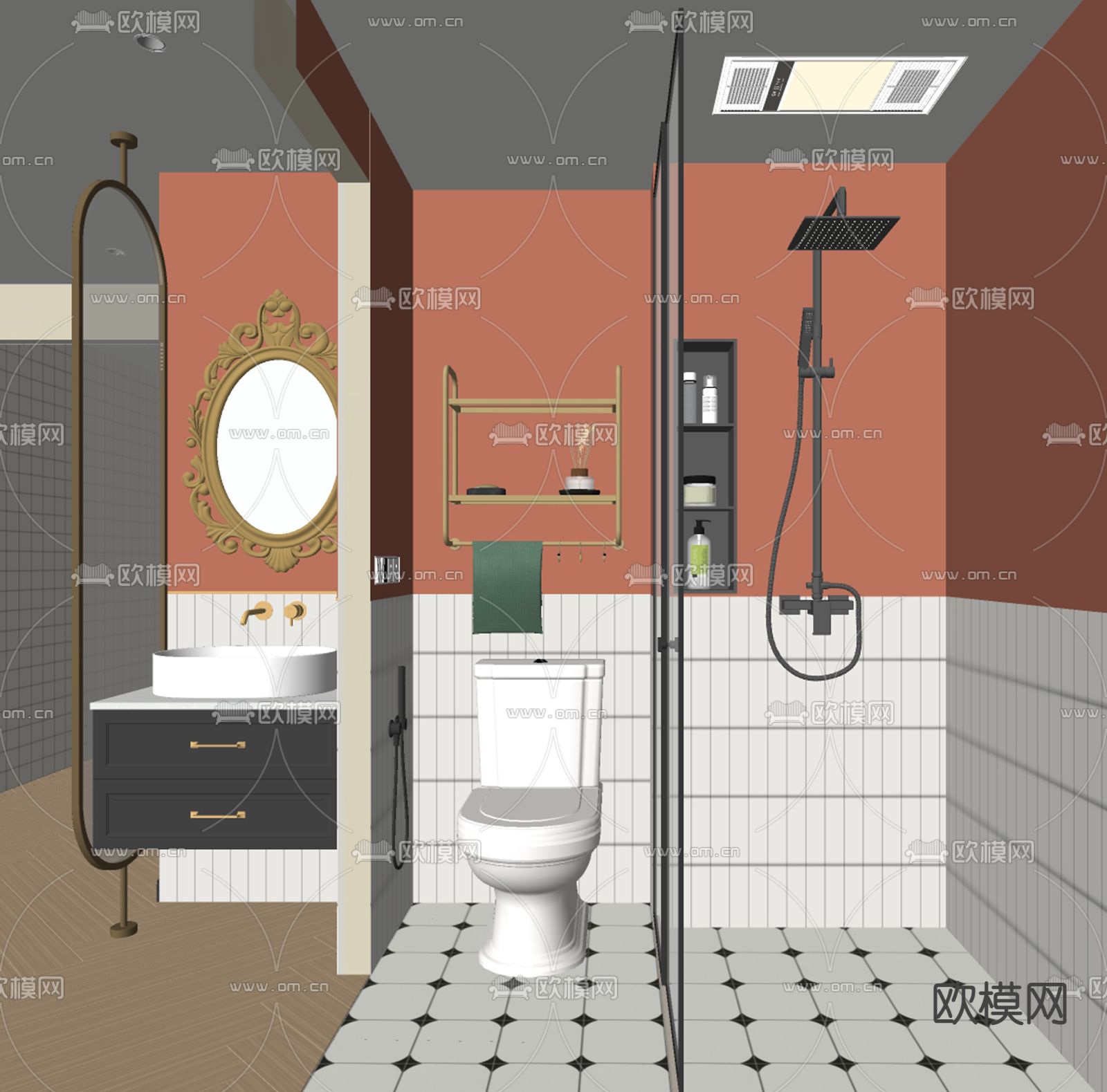 法式卫生间su模型下载（渲染图2）