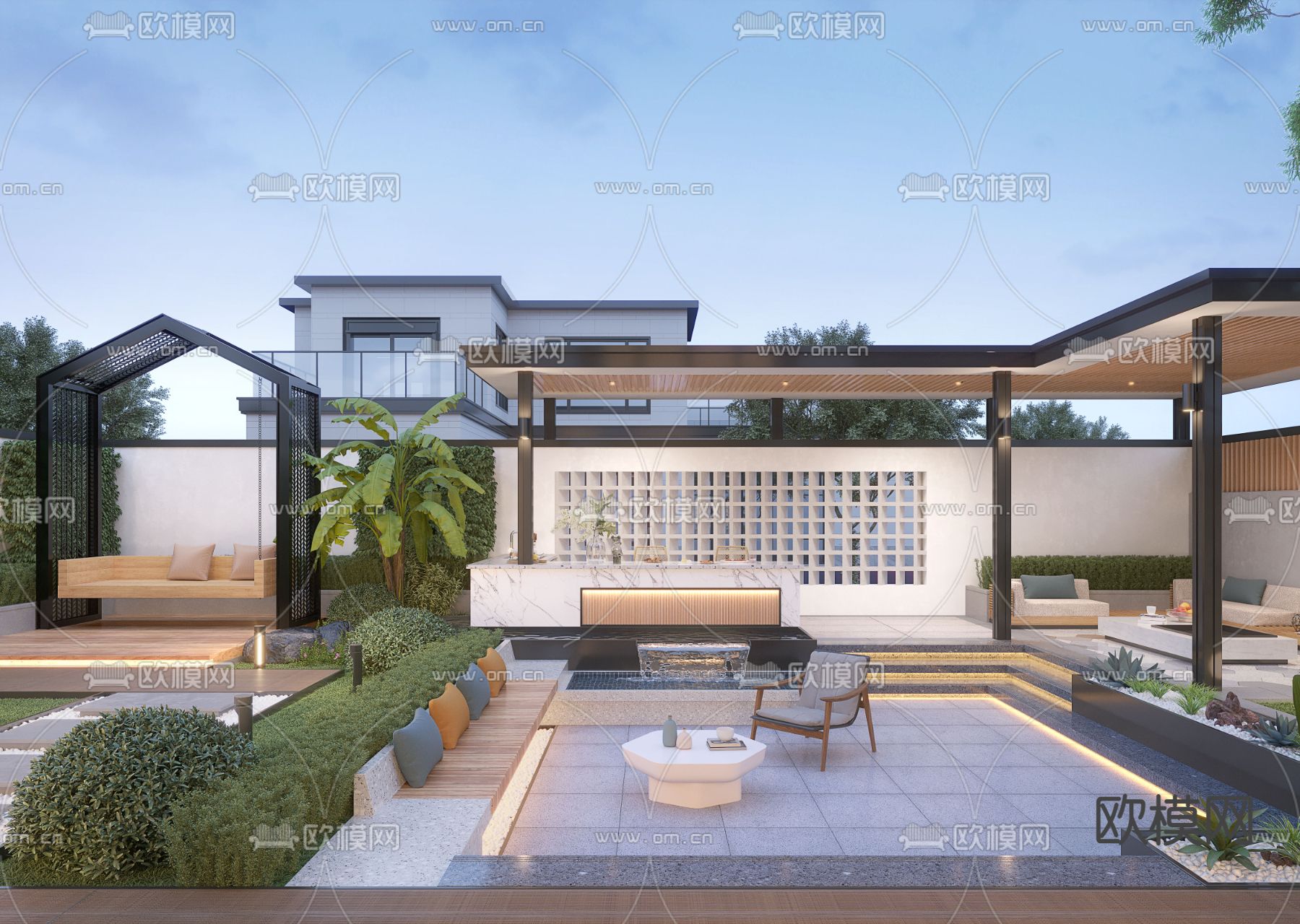 现代庭院景观su模型下载（渲染图4）