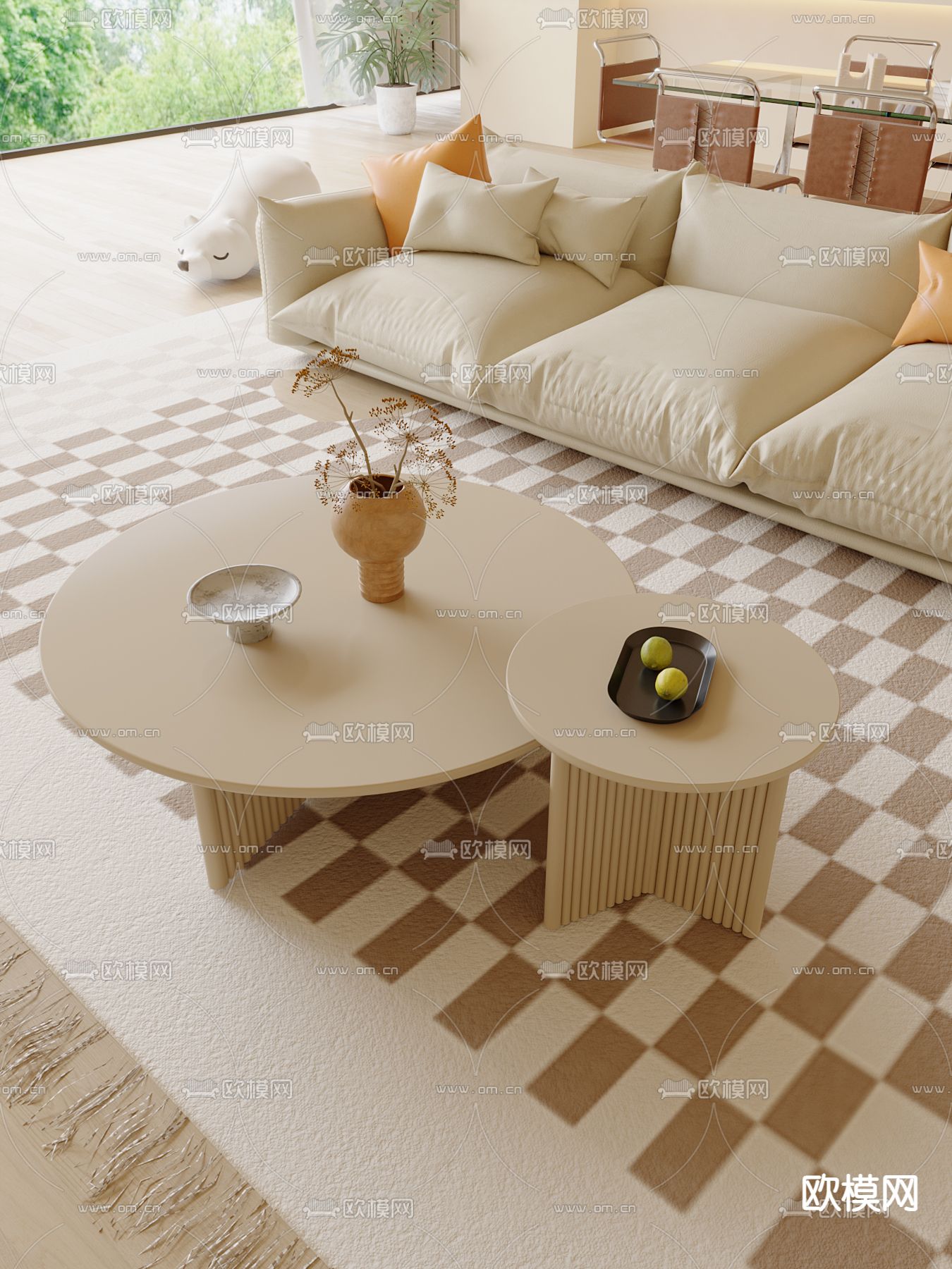 奶油风沙发3d模型下载（渲染图2）