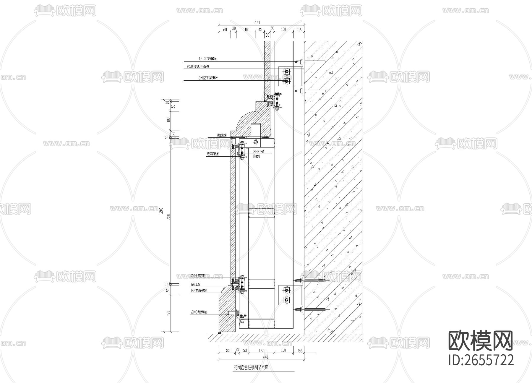 花岗岩干挂横剖CAD节点大样下载（渲染图3）