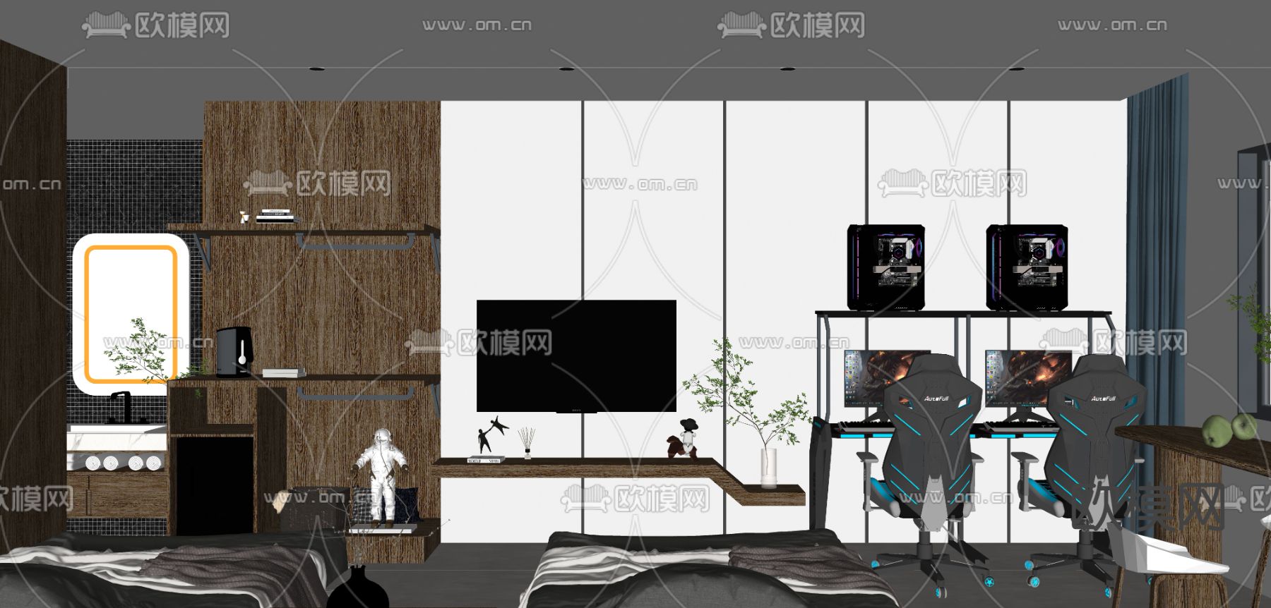 电竞酒店客房su模型下载（渲染图3）