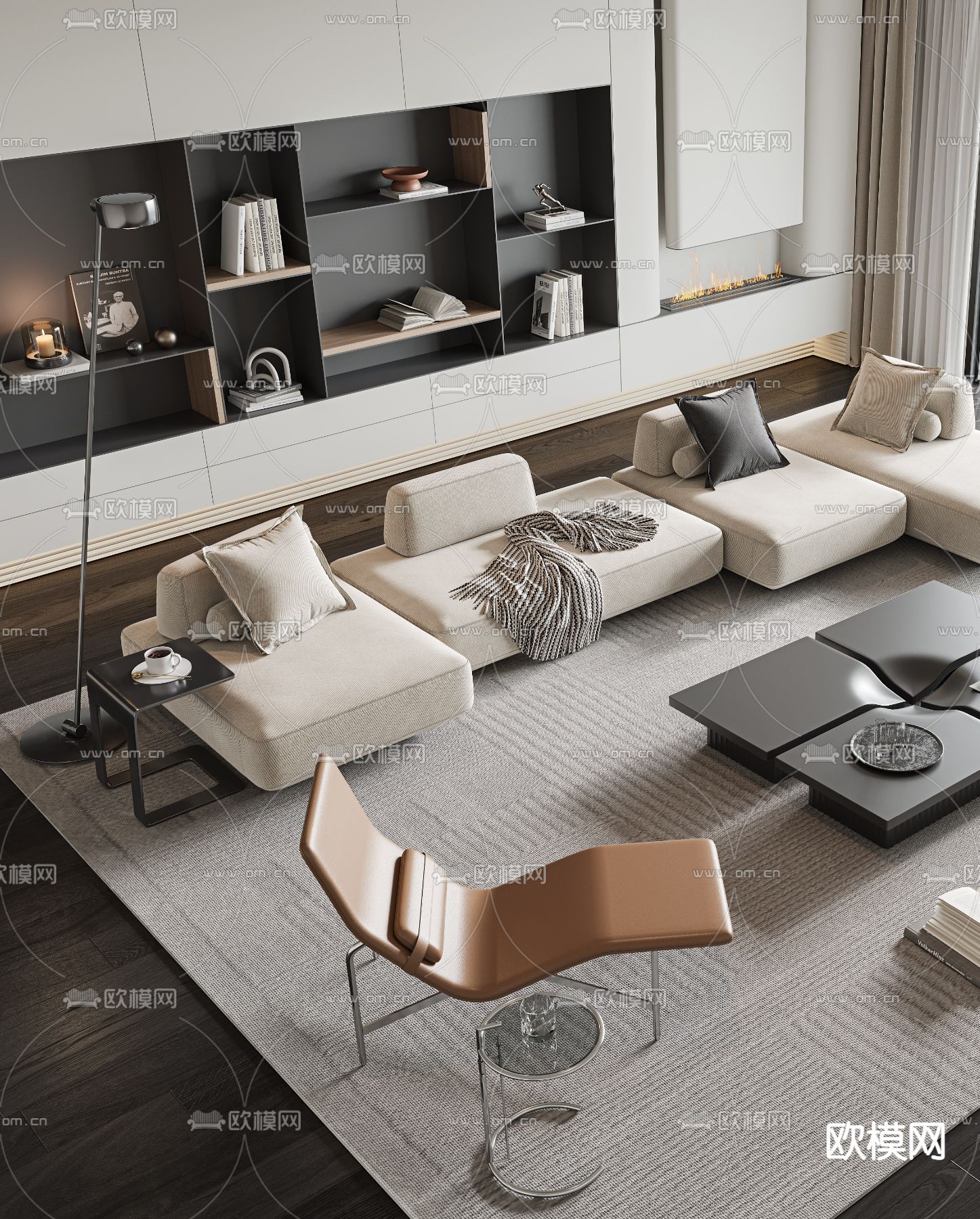 现代组合沙发3d模型下载（渲染图2）