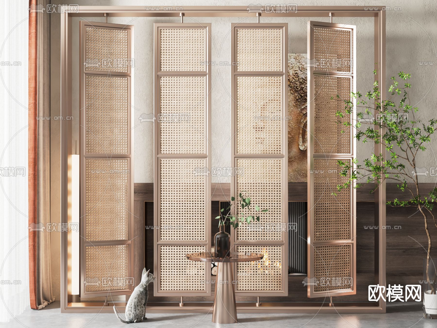 新中式隔断屏风su模型下载（渲染图1）