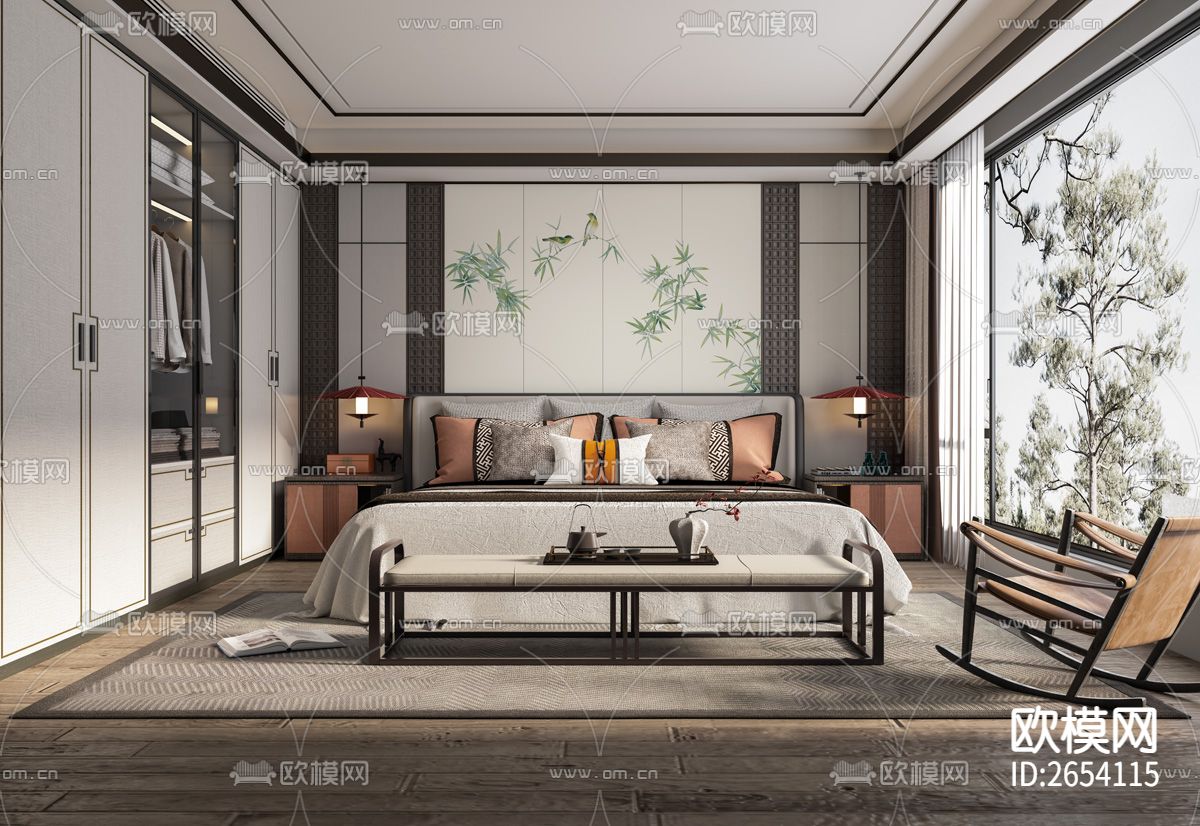 新中式 竹子壁画下载（渲染图1）