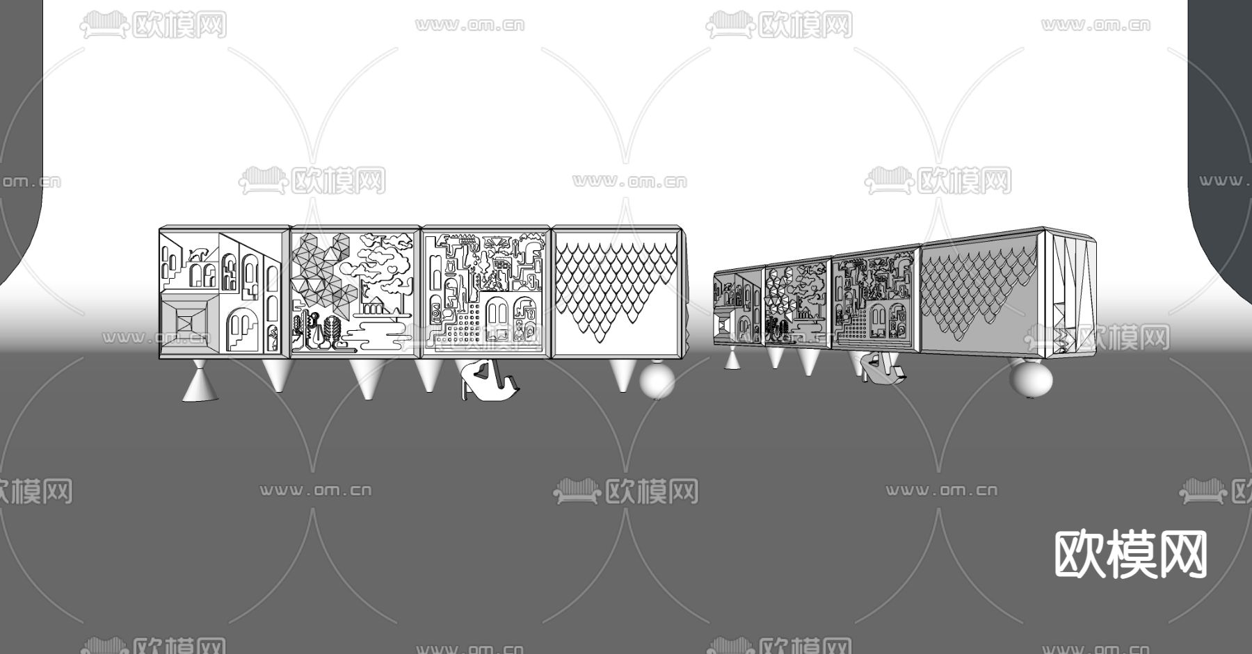 后现代电视柜su模型下载（渲染图3）
