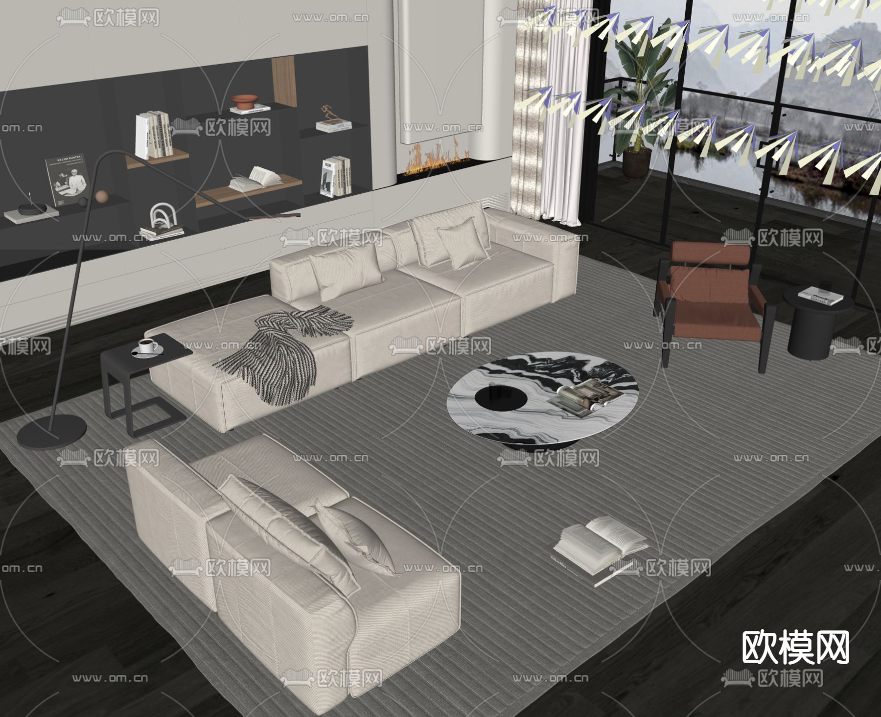 现代组合沙发su模型下载（渲染图2）