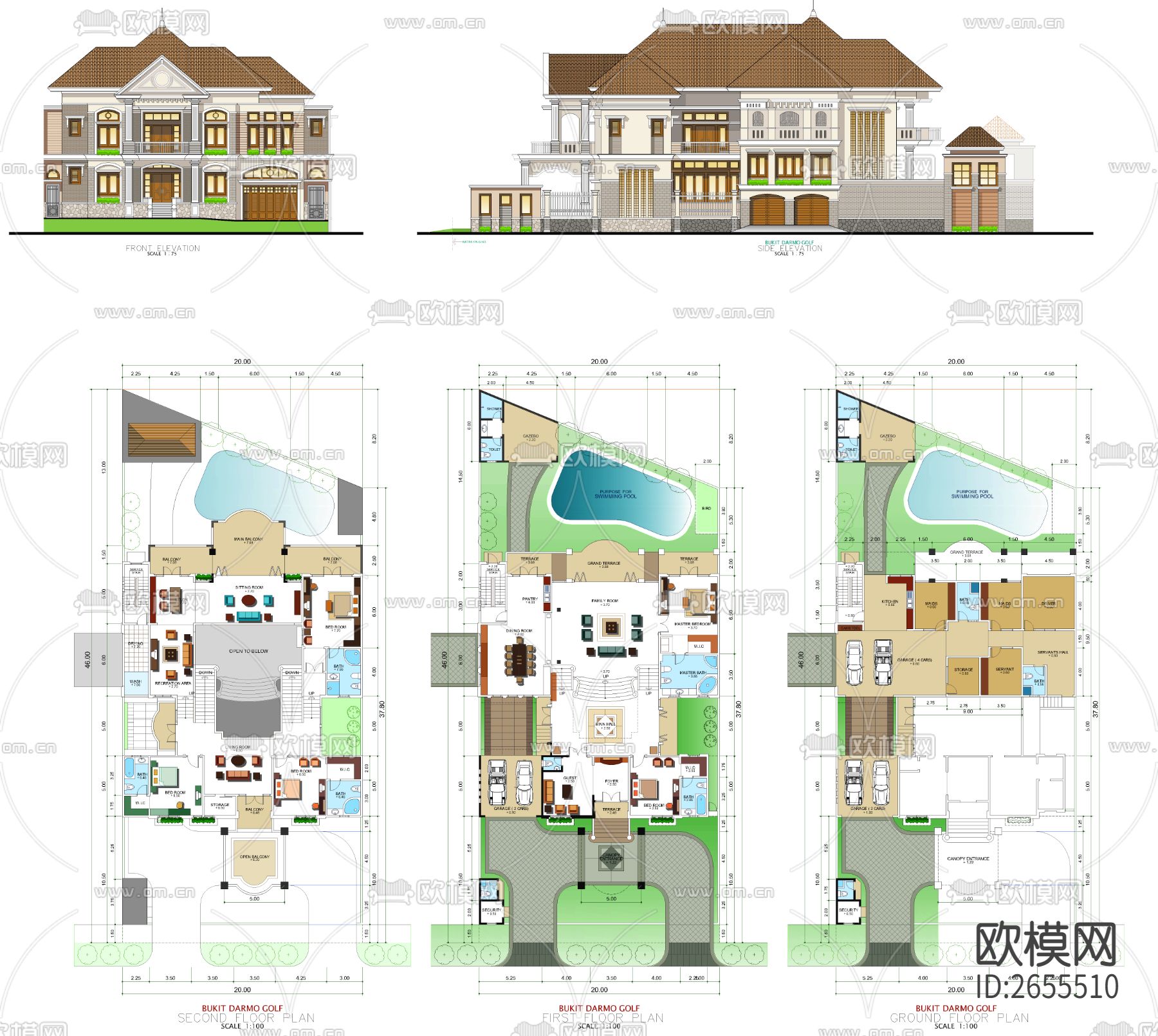 欧式别墅cad施工图下载（渲染图1）