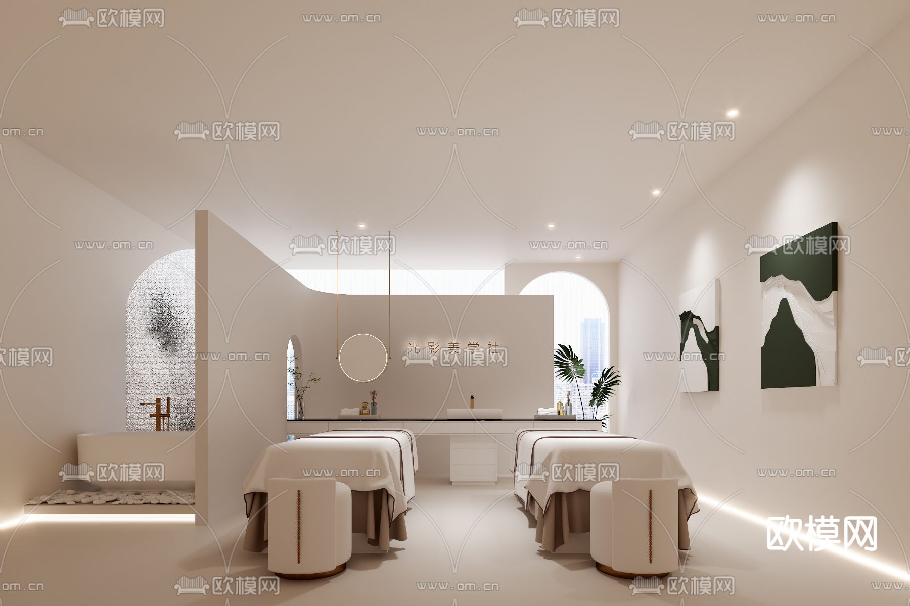 奶油风美容院su模型下载（渲染图1）