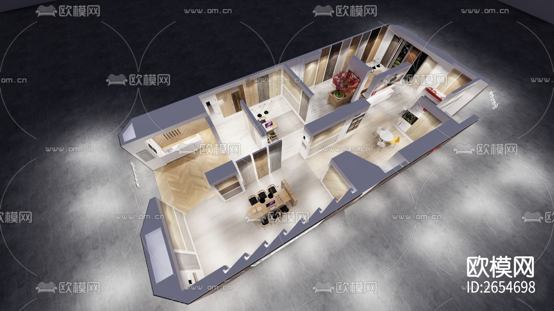 木地板展厅CAD施工图下载（渲染图3）