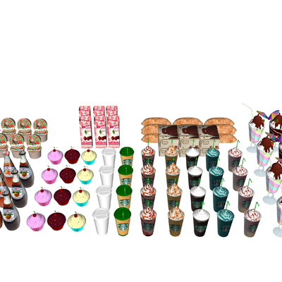  奶茶 冰激凌su模型 