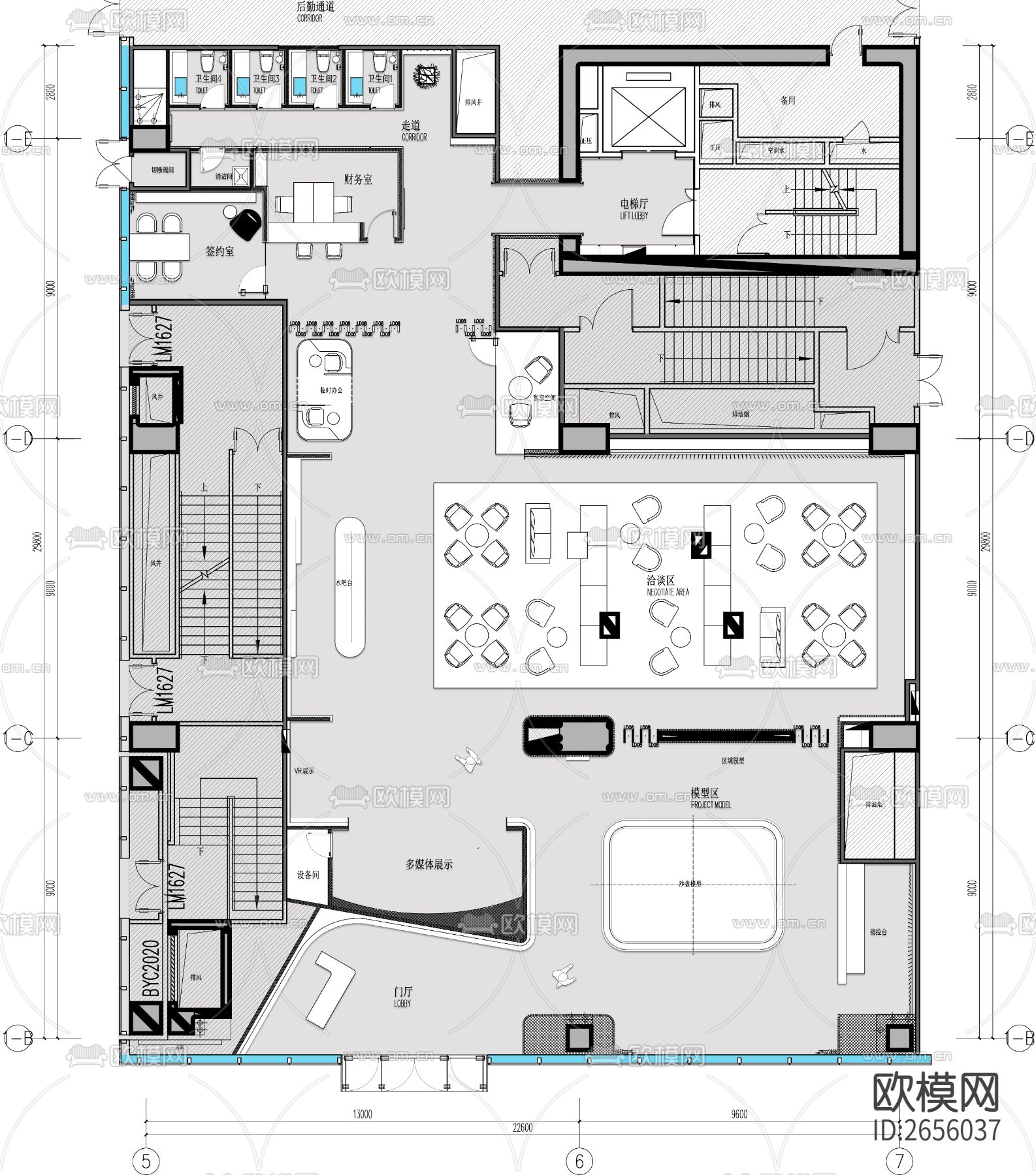 售楼处平面CAD施工图-免费3dmax模型库-欧模网