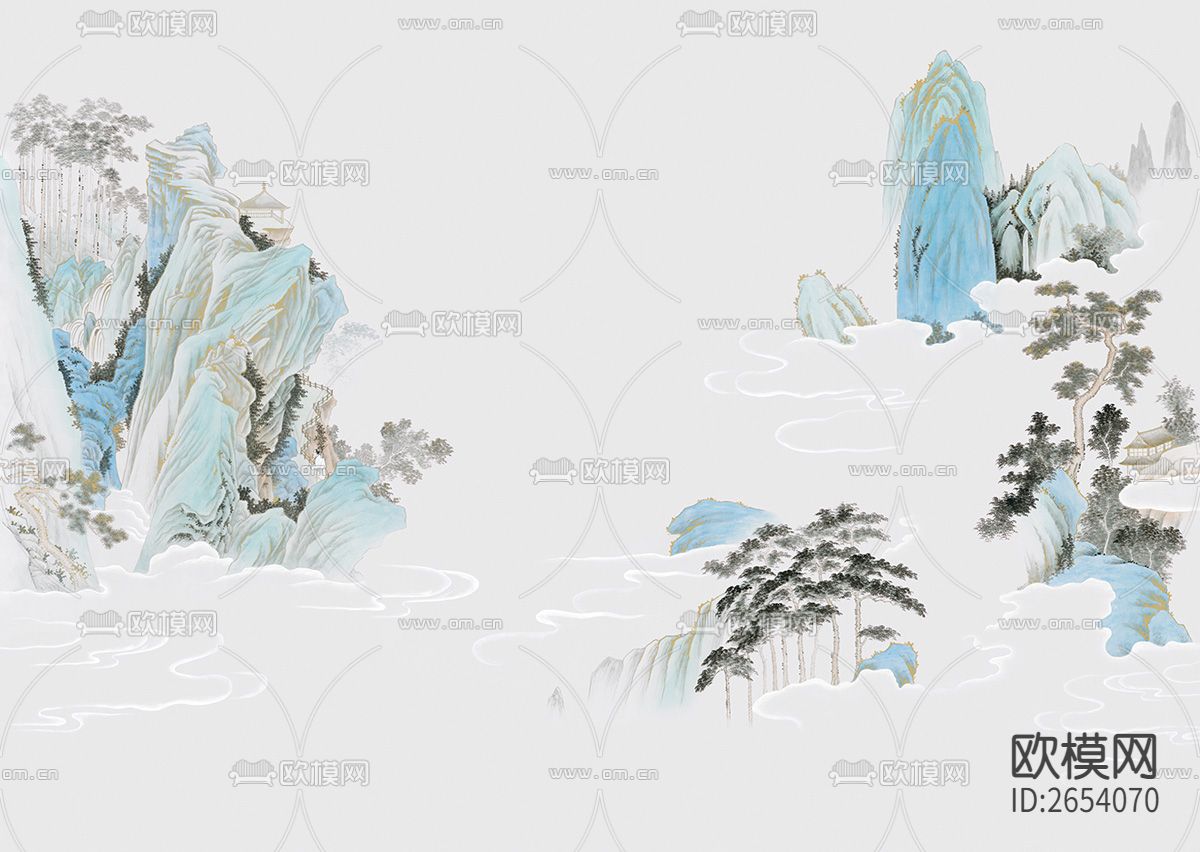 新中式 山水 青山绿水 松树壁纸