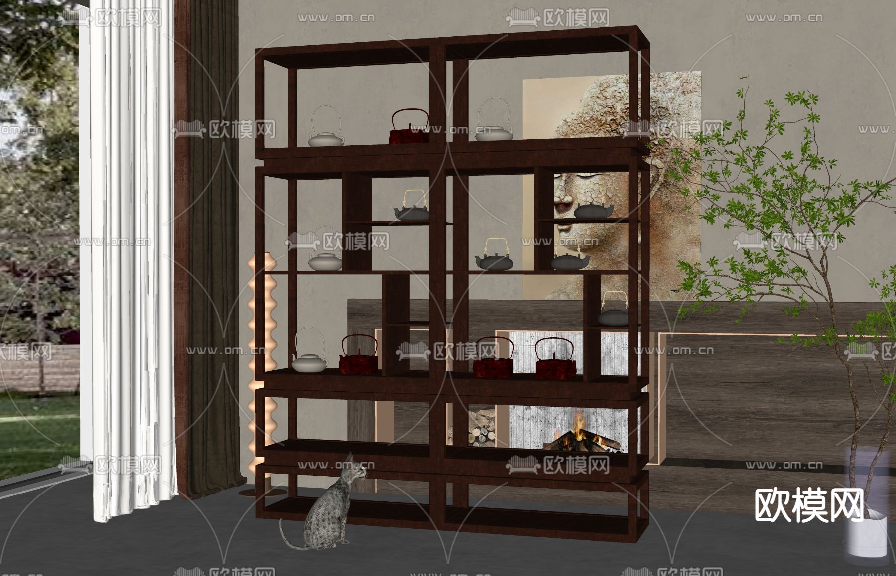 新中式博古架su模型下载（渲染图2）