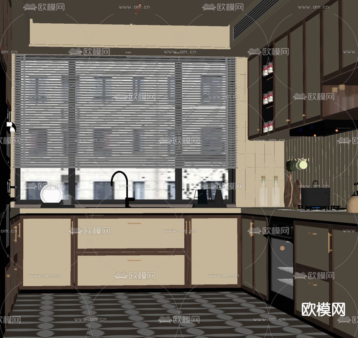 侘寂风厨房su模型下载（渲染图2）
