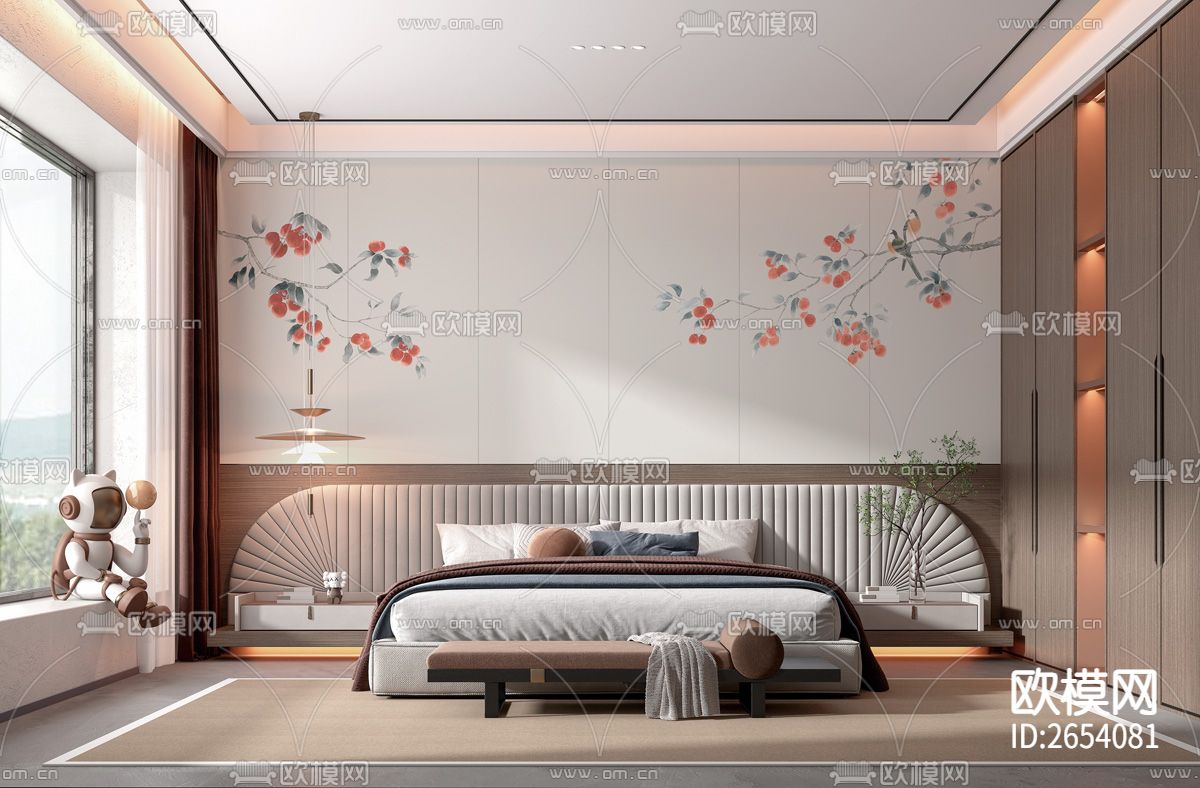 新中式 花鸟 果实 树枝壁纸下载（渲染图4）