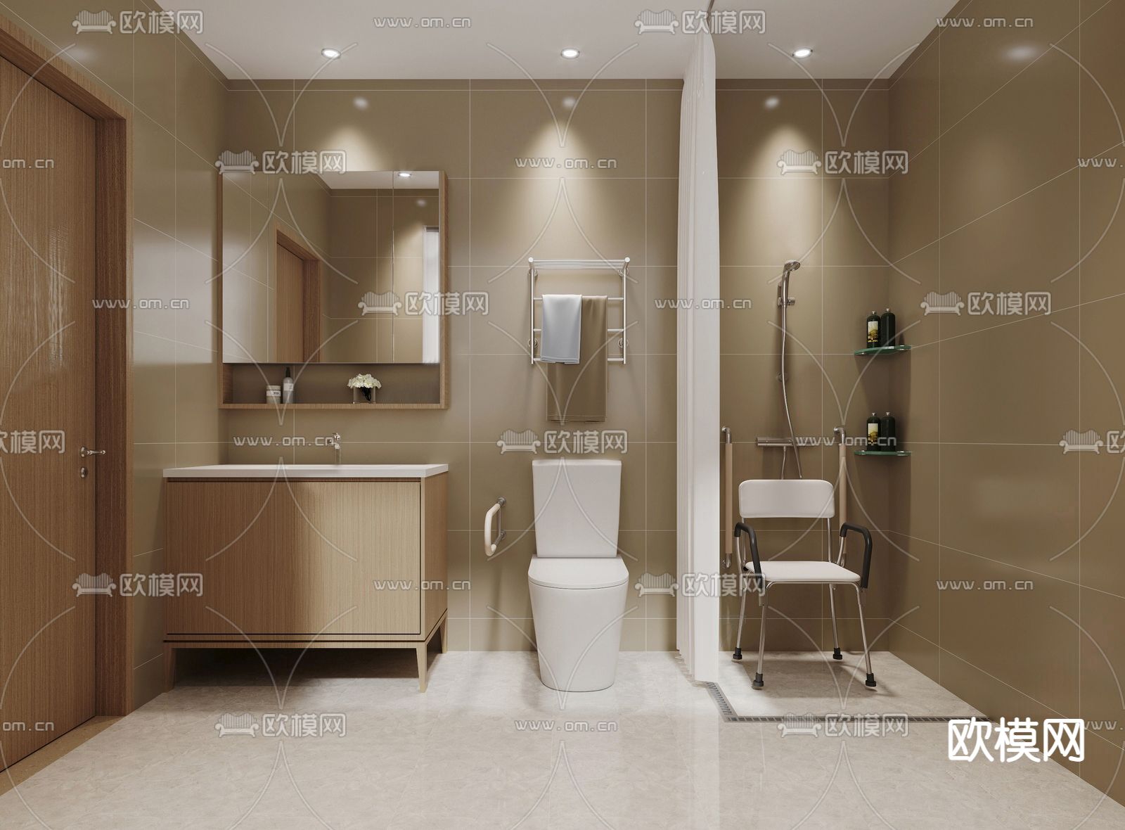 现代养老院卫生间su模型下载（渲染图1）