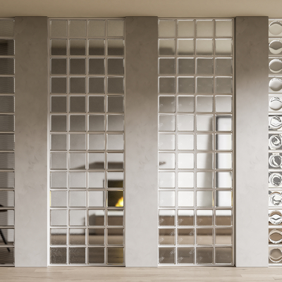 现代玻璃砖隔断 屏风su模型