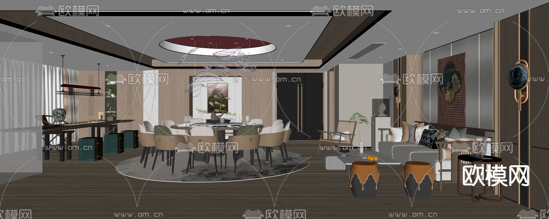 中式餐厅包厢su模型下载（渲染图2）