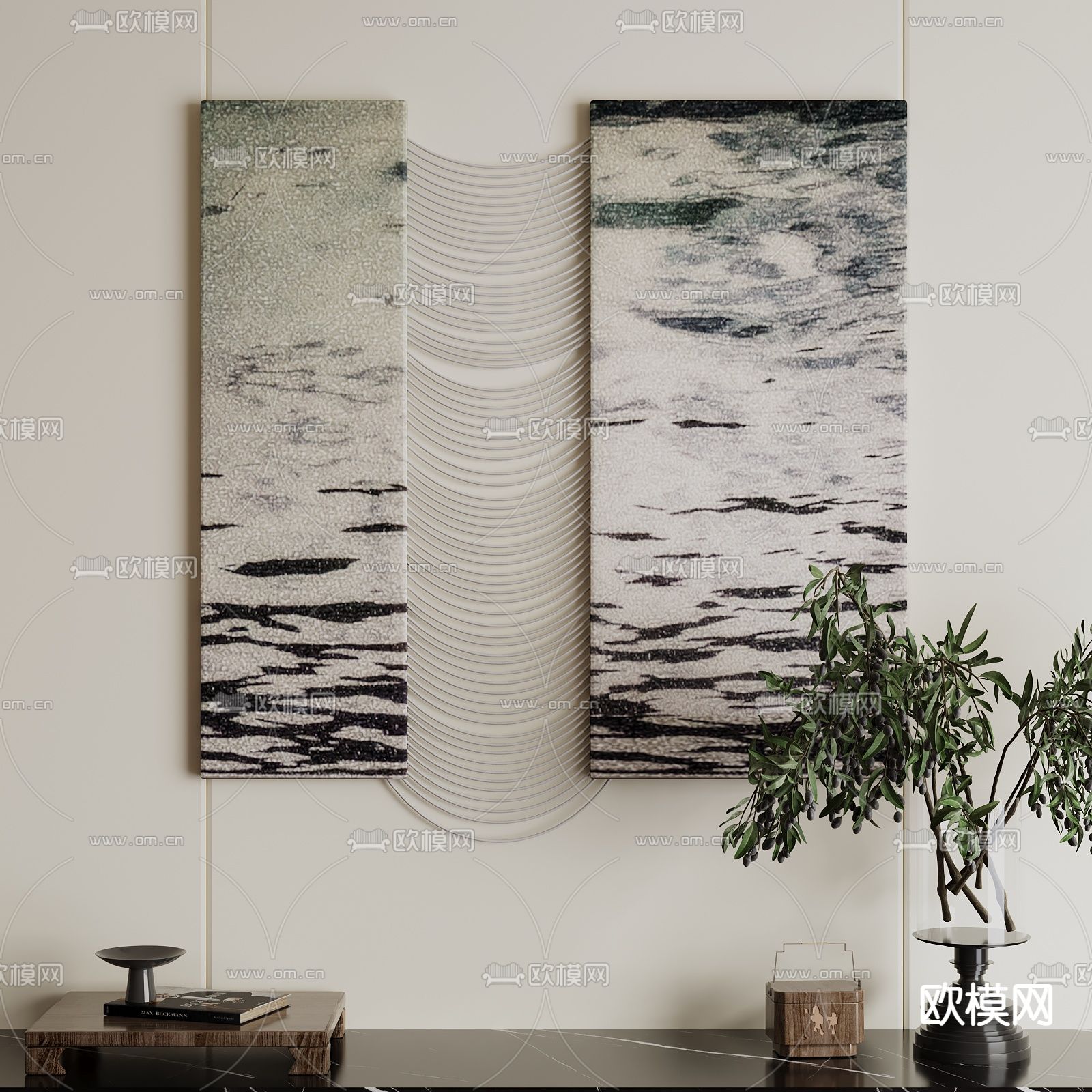 新中式装饰画su模型下载（渲染图1）