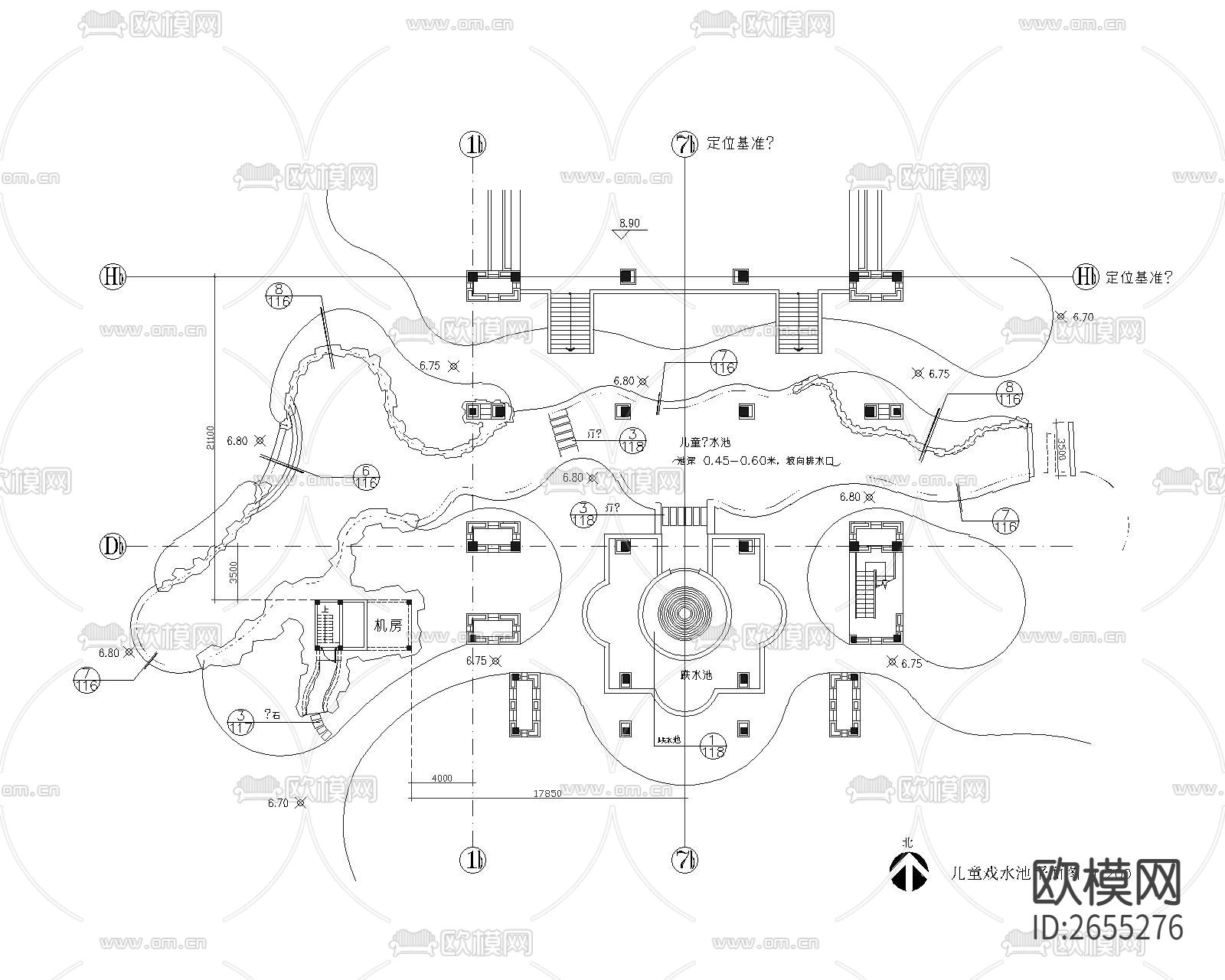 儿童戏水池平面及大样cad施工图下载（渲染图1）