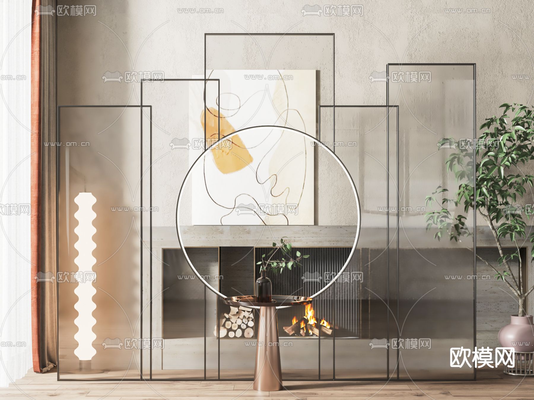 现代屏风 隔断su模型下载（渲染图1）