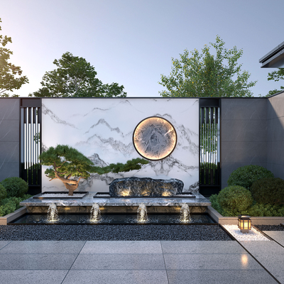  新中式庭院景观su模型 