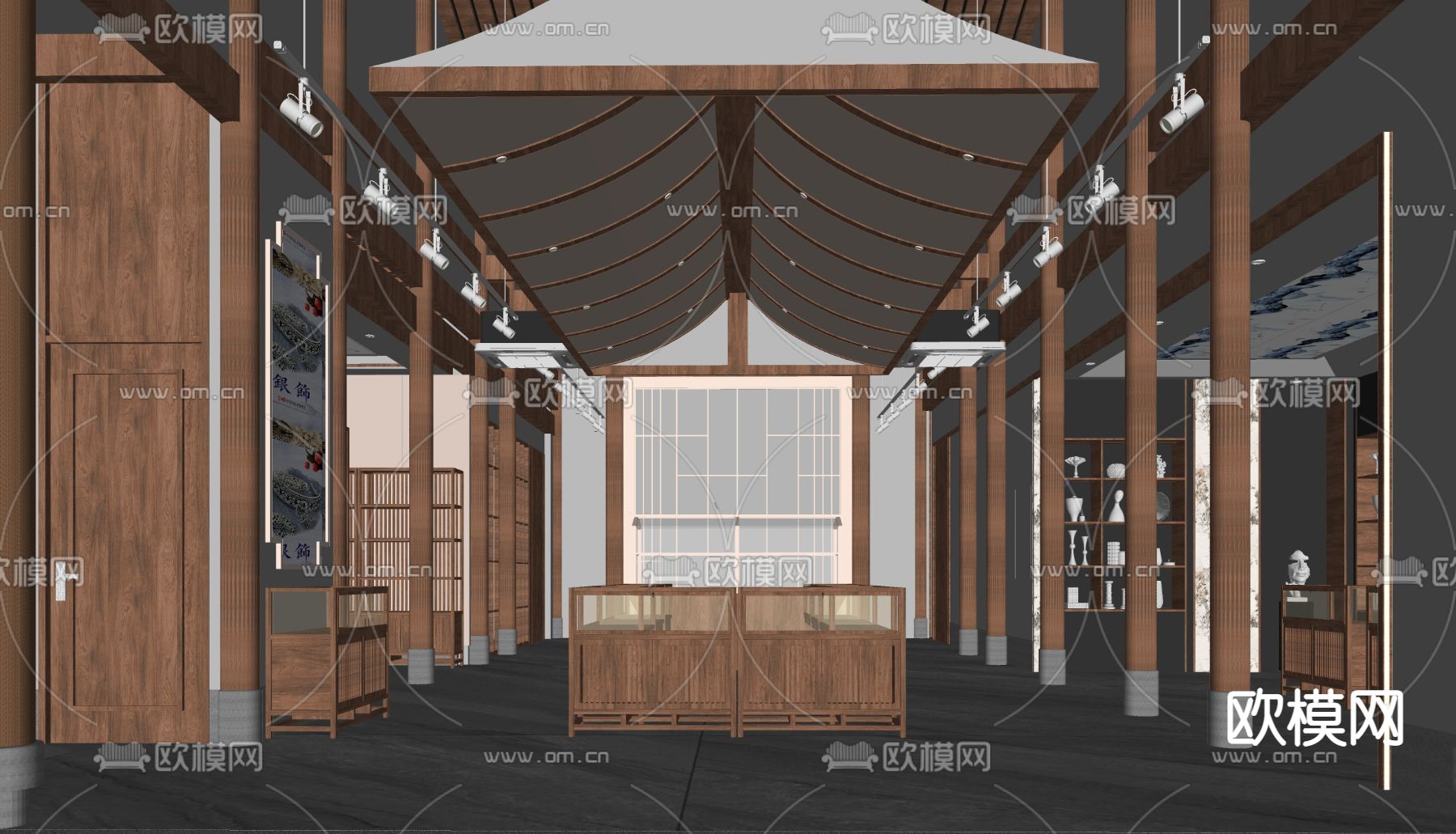 中式文化展厅su模型下载（渲染图2）