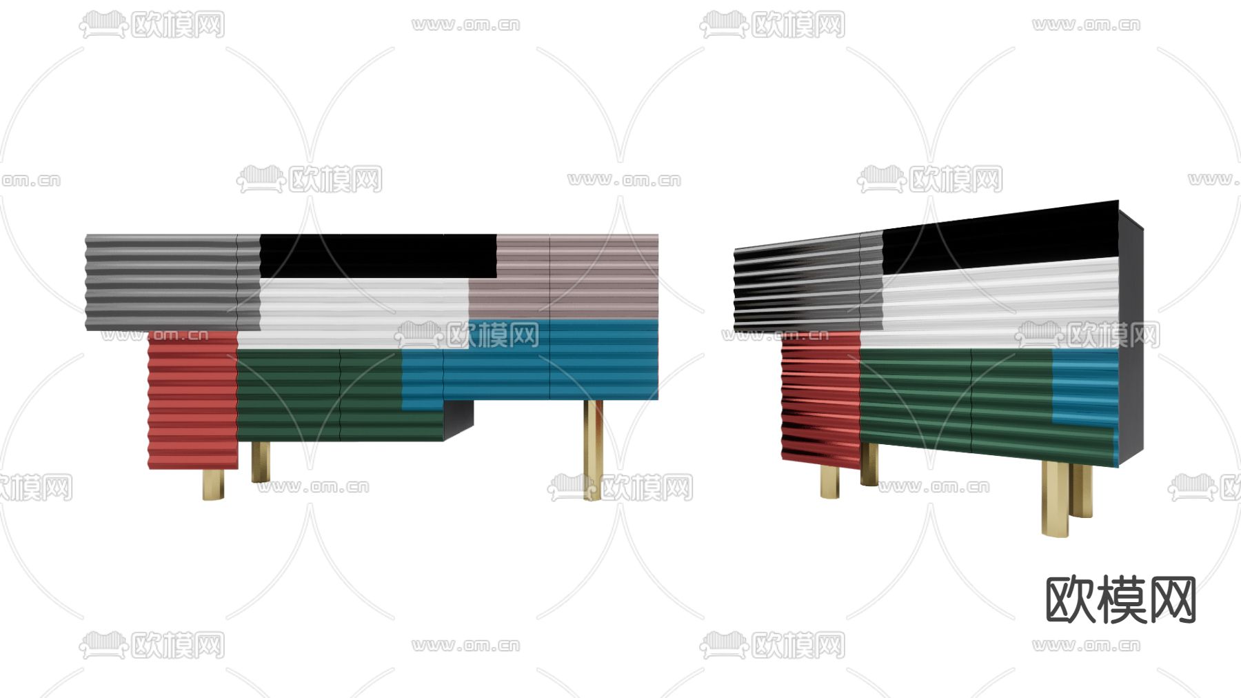 后现代斗柜 边柜su模型下载（渲染图2）