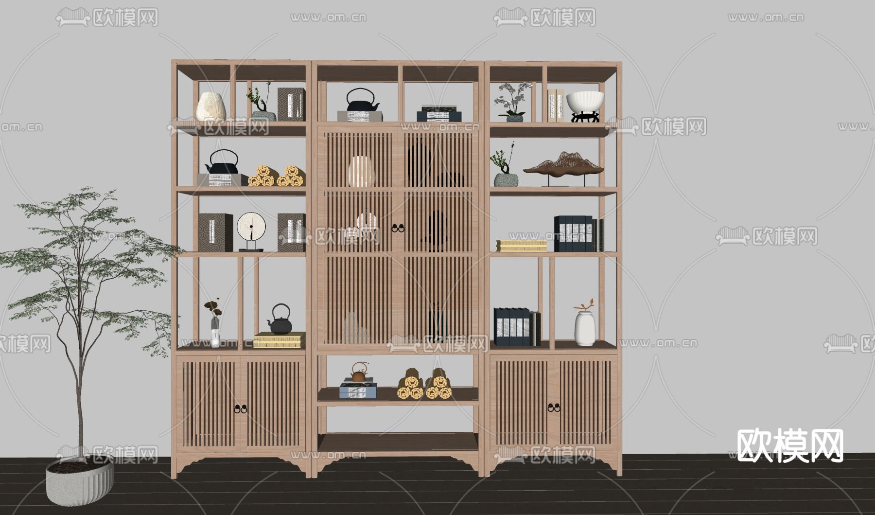 新中式博古架su模型下载（渲染图2）