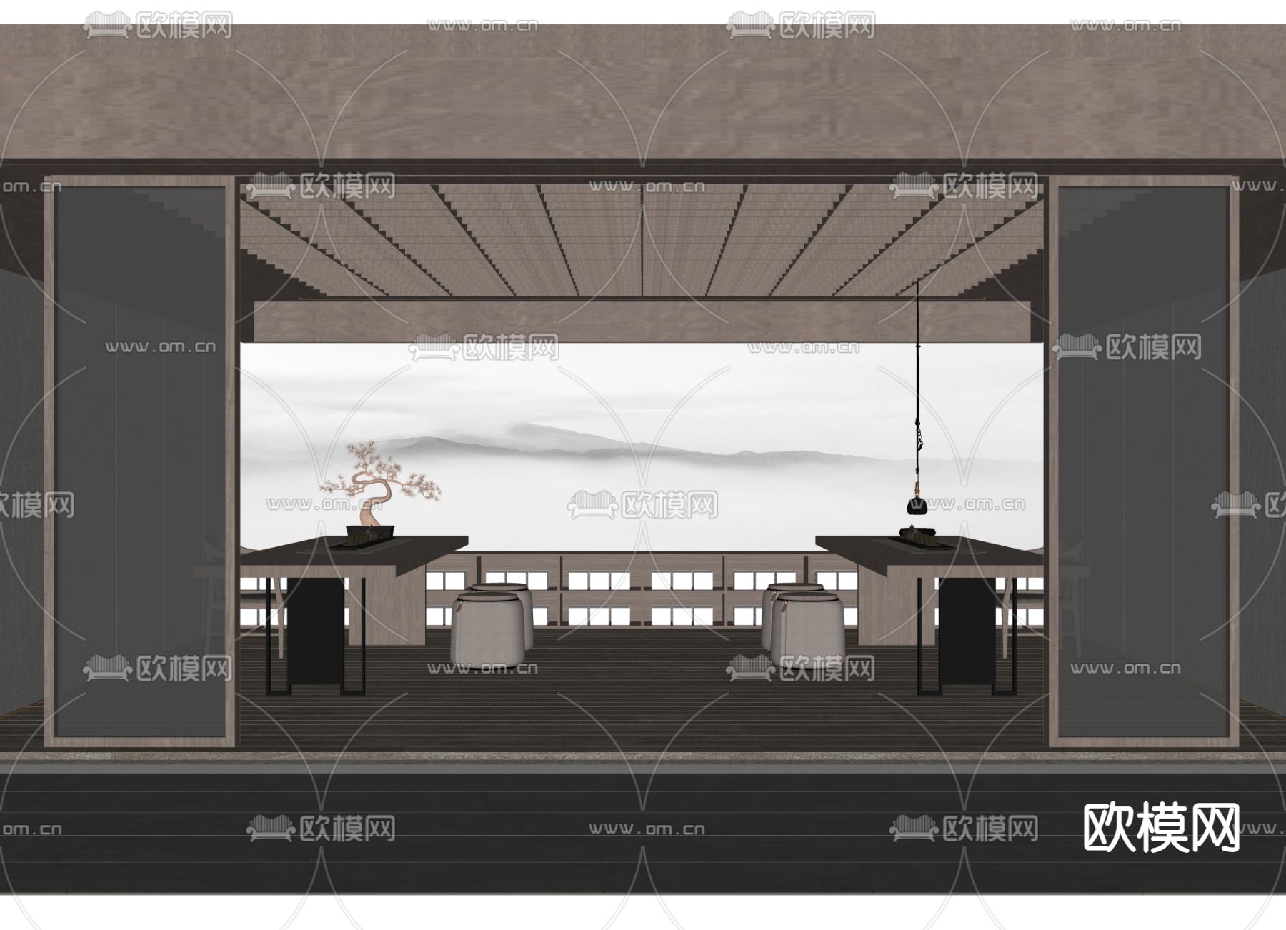 新中式禅意茶楼su模型下载_ID14104014_sketchup模型下载-欧模网