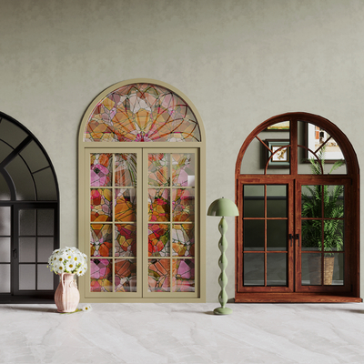 法式弧形落地窗su模型