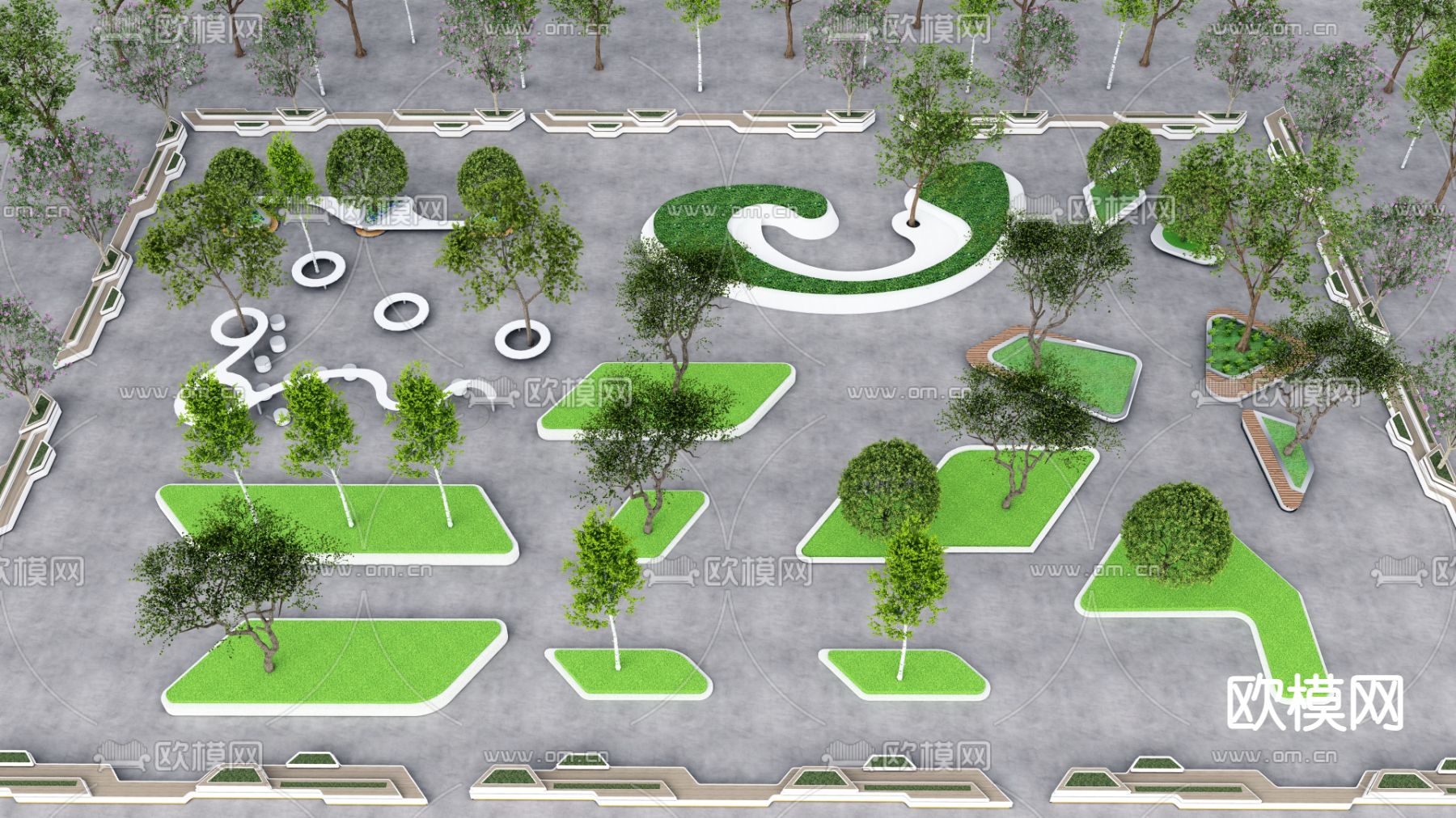 现代树池 景观座椅su模型下载（渲染图1）