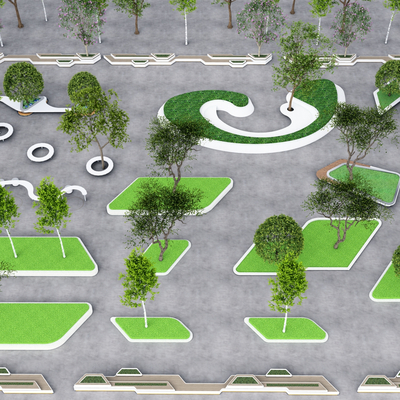  现代树池 景观座椅su模型 