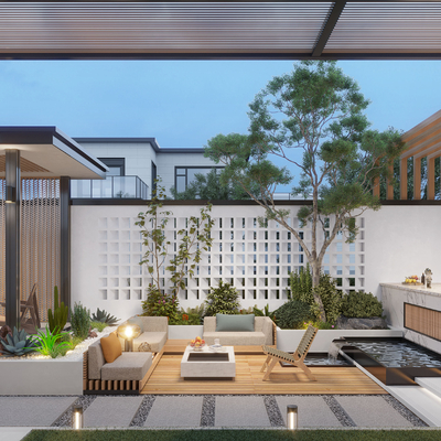  现代庭院景观su模型 