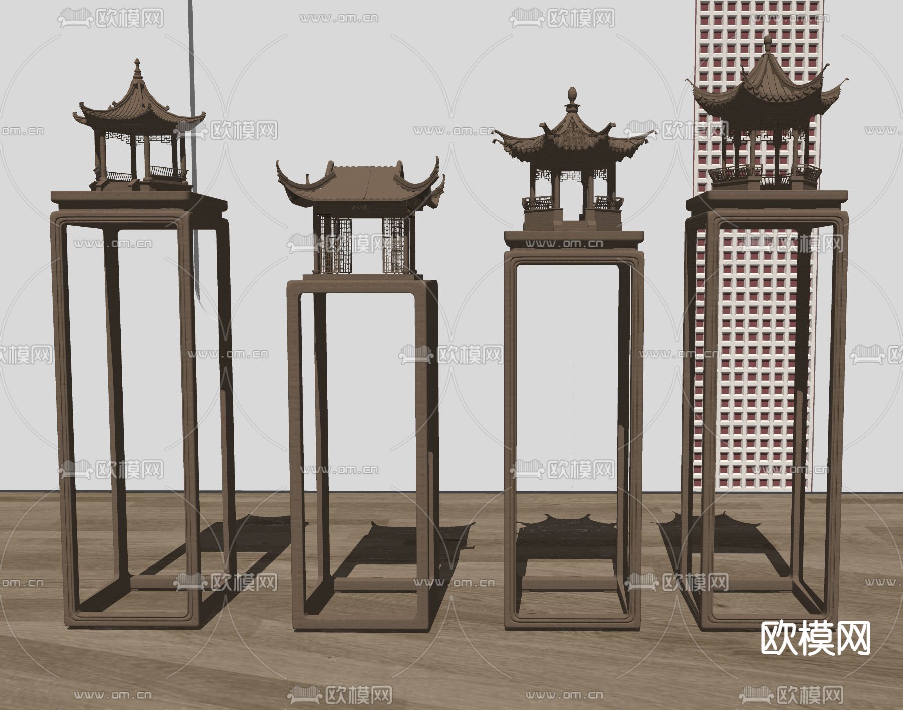 亭台雕塑 摆件su模型