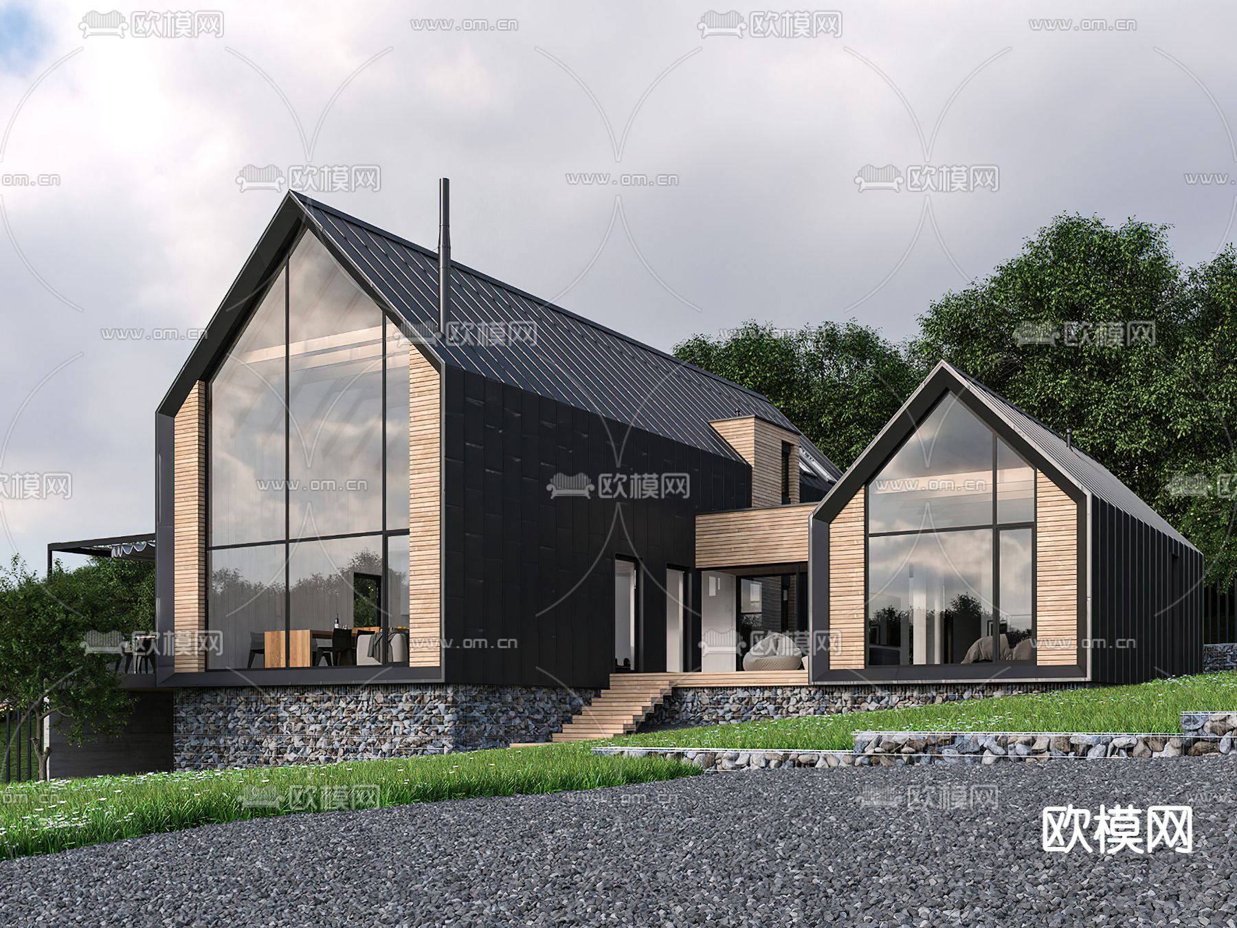 现代民宿建筑su模型下载（渲染图3）