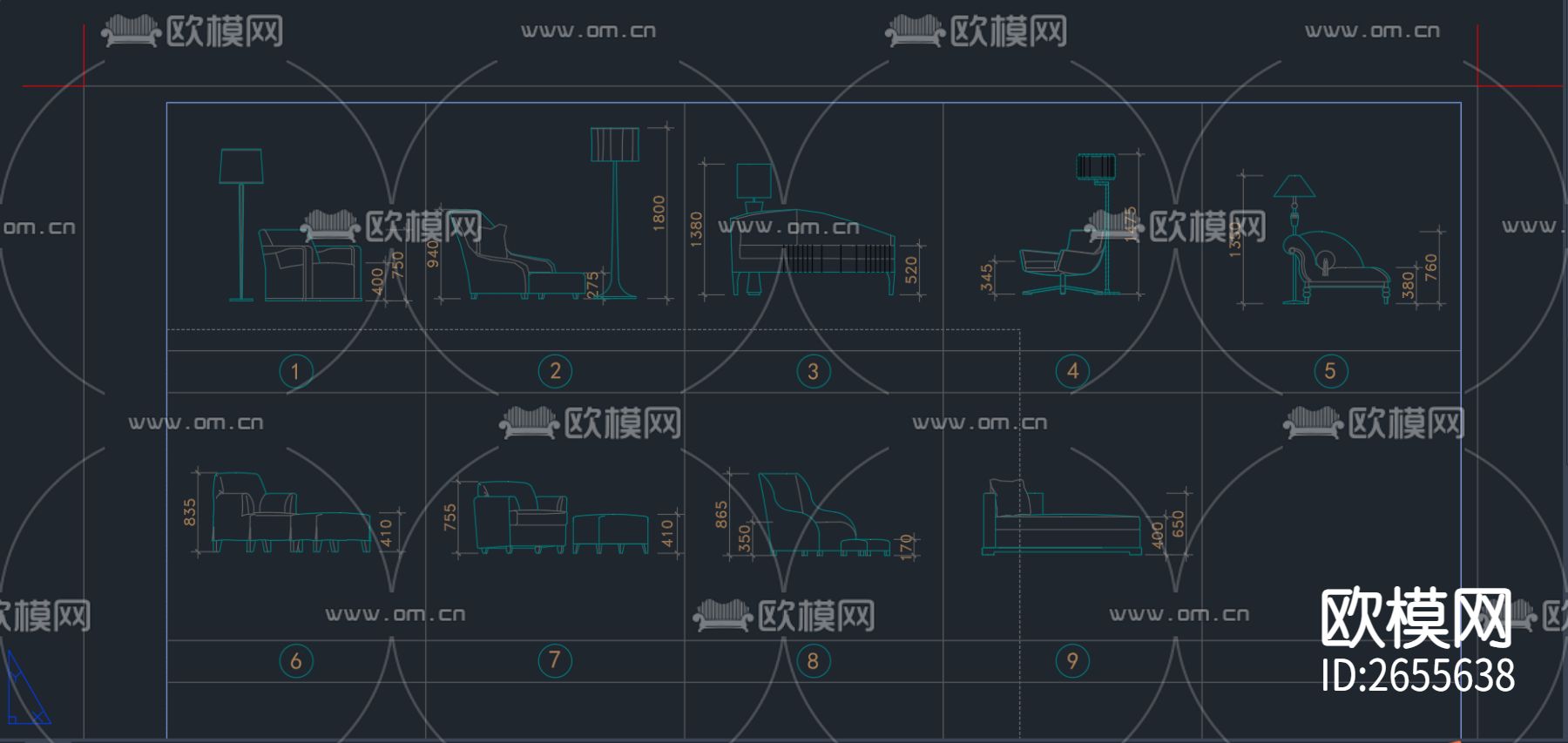 家具填充图库cad施工图下载（渲染图4）