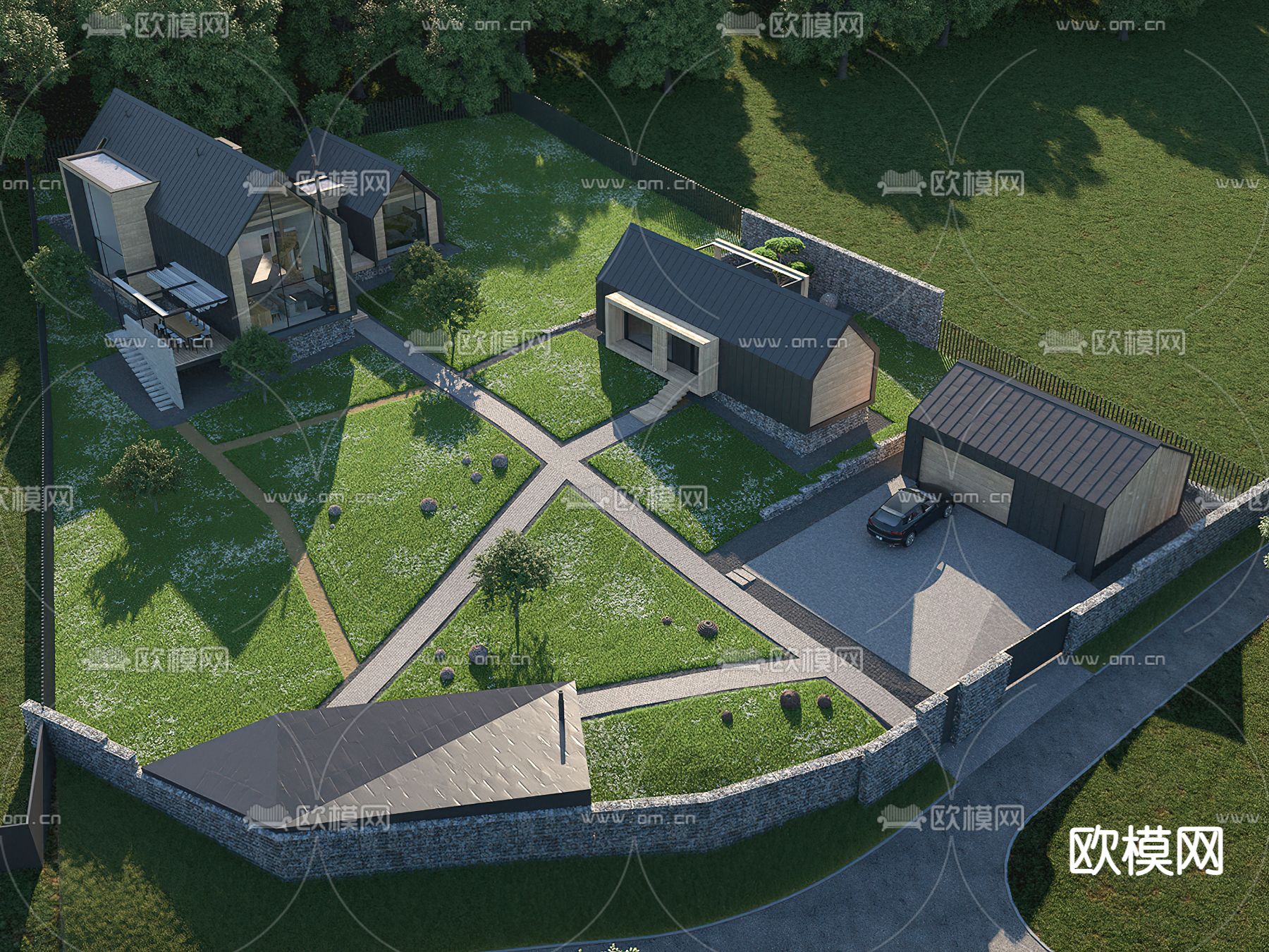 现代民宿建筑su模型下载（渲染图1）