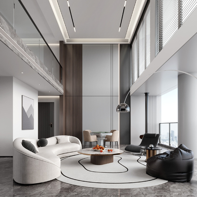  现代复式客厅su模型 