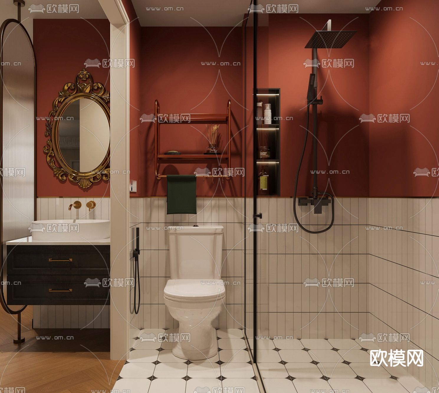 法式卫生间su模型下载（渲染图1）